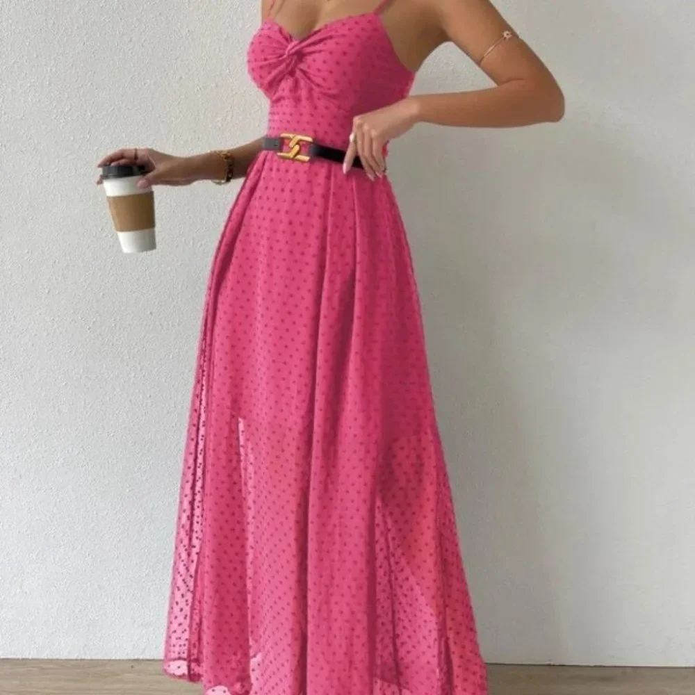 Swiss Dot Cami Maxi Dress PINK - Picture 7 of 10